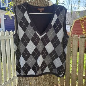 black argyle sweater vest